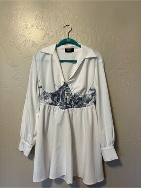 Cider White Collared Long Sleeve Blouse